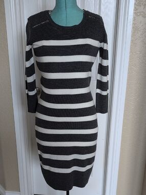 Striped Gray and White Knit Dress
